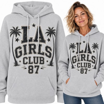 Bluza damska z kapturem „LA Girls Club 87” - palmy i gwiazdki w stylu college