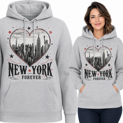 Bluza damska z kapturem „New York forever” - panorama Manhattanu w sercu ze Statuą Wolności