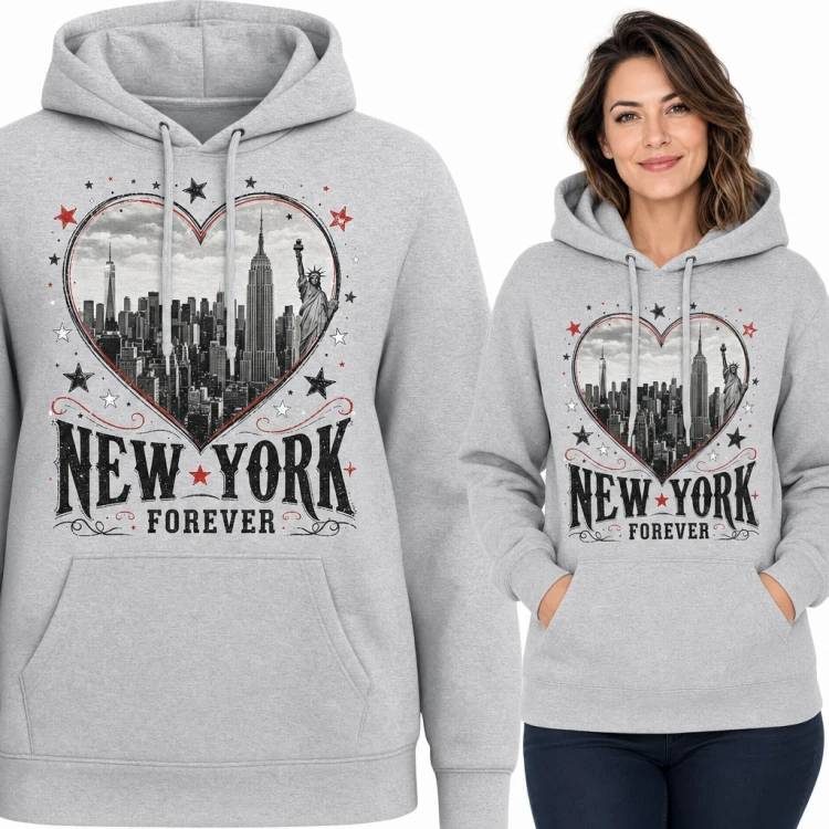 Bluza damska z kapturem „New York forever” - panorama Manhattanu w sercu ze Statuą Wolności