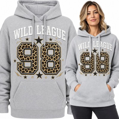 Bluza damska z kapturem „Wild League 98” - numer w panterkę i gwiazdy