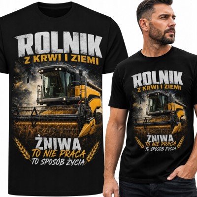 Koszulka męska dla rolnika z kombajnem „Rolnik z krwi i ziemi”
