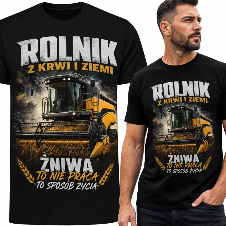 Koszulka męska dla rolnika z kombajnem „Rolnik z krwi i ziemi”