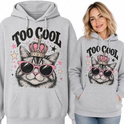 Bluza damska z kapturem - kot w koronie i różowych okularach „Too cool”