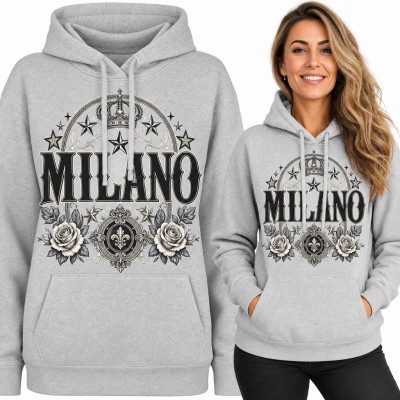 Bluza damska z kapturem „Milano” - korona, róże i lilia heraldyczna