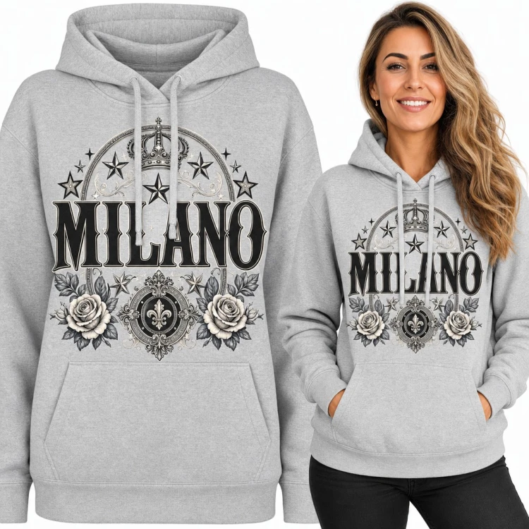 Bluza damska z kapturem „Milano” - korona, róże i lilia heraldyczna