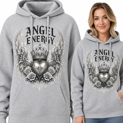 Bluza damska z kapturem - „Angel energy” anielskie skrzydła, serce z koroną i róże