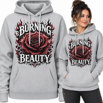 Bluza damska z kapturem - płonąca róża w gotyckich płomieniach „Burning Beauty”