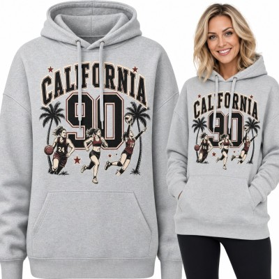 Bluza damska z kapturem „California 90” - koszykarka, biegaczka i siatkarka wśród palm