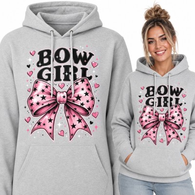 Bluza damska z kapturem „Bow Girl” - różowa kokarda w gwiazdki