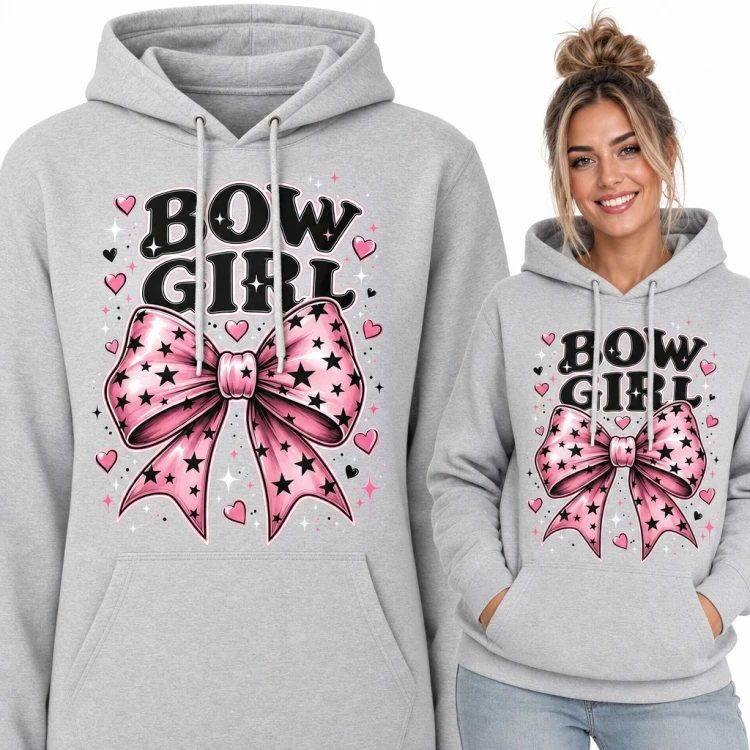 Bluza damska z kapturem „Bow Girl” - różowa kokarda w gwiazdki