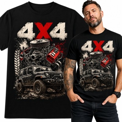 Koszulka męska off-road „4X4” - terenówka w błocie