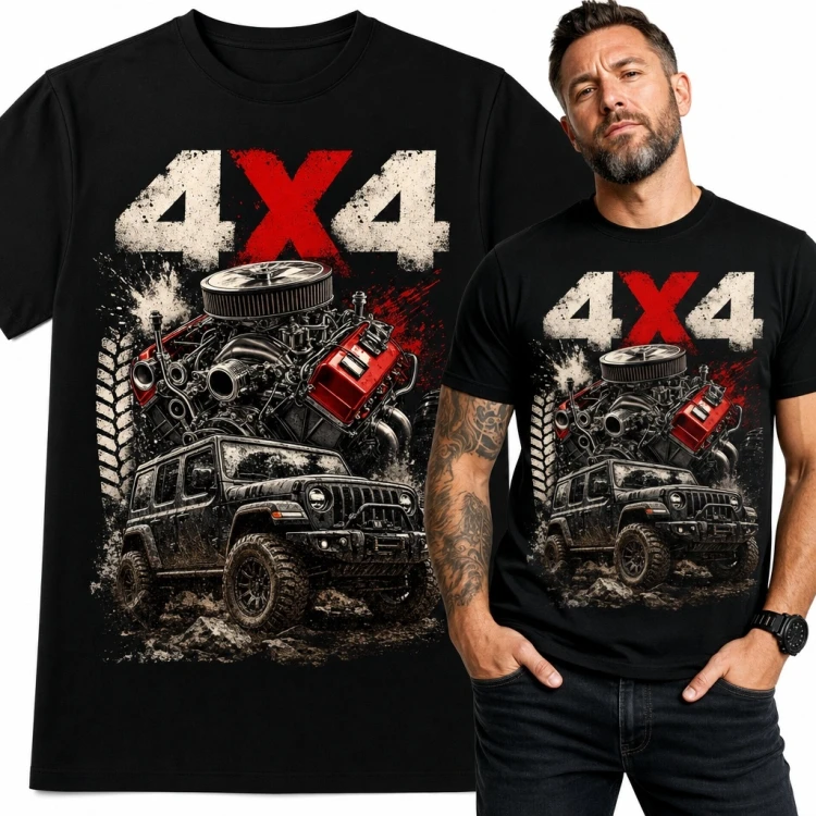 Koszulka męska off-road „4X4” - terenówka w błocie