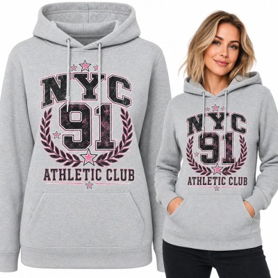 Bluza damska z kapturem - „NYC 91 Athletic Club” w stylu college z laurem