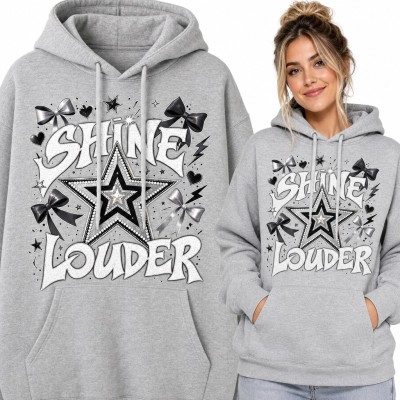 Bluza damska z kapturem - „Shine louder” z gwiazdą w perełkach i kokardami