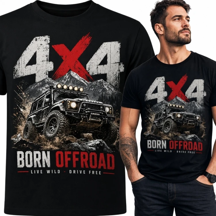 Koszulka męska z terenówką „4X4” - „Born Offroad”