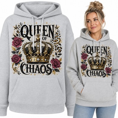 Bluza damska z kapturem - złota korona z różami „Queen of Chaos”