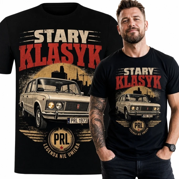 Koszulka męska „Stary klasyk” z polskim sedanem - retro PRL