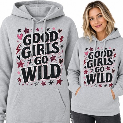 Bluza damska z kapturem „Good Girls Go Wild” - gwiazdki, serca i błyskawice