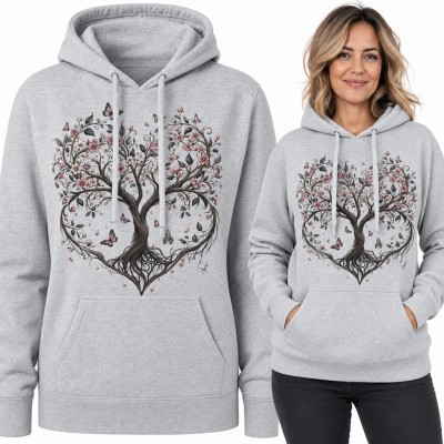Bluza damska z kapturem - drzewo życia w kształcie serca z motylami