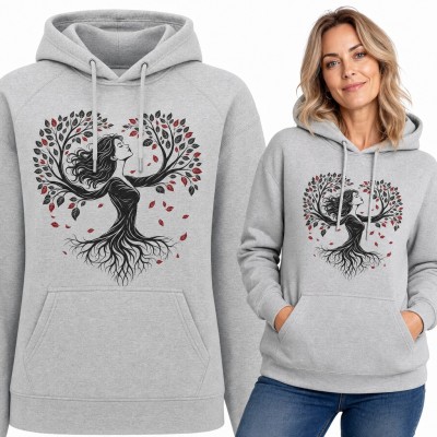 Bluza damska z kapturem - kobieta jako drzewo życia w kształcie serca
