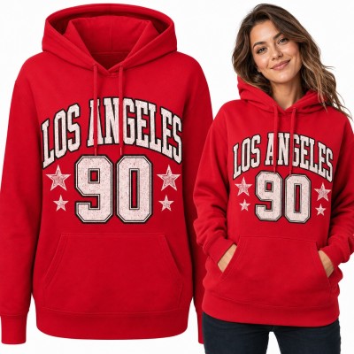 Bluza damska z kapturem - „Los Angeles 90” w stylu varsity z gwiazdkami