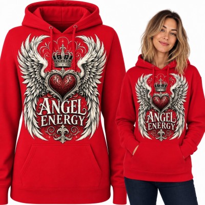 Bluza damska z kapturem - anielskie skrzydła z sercem i koroną „Angel energy”