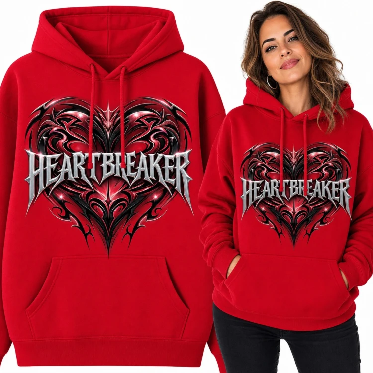 Bluza damska z kapturem „Heartbreaker” - gotyckie serce tribal w stylu Y2K