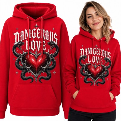 Bluza damska z kapturem - „Dangerous love” serce w cierniach i czarne węże