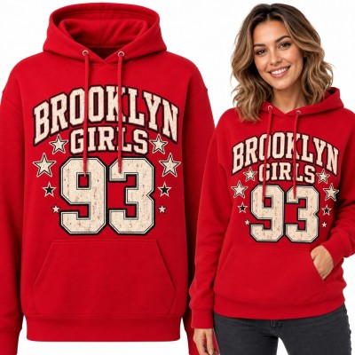 Bluza damska z kapturem „Brooklyn Girls 93” - nowojorski styl college z gwiazdkami