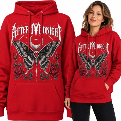 Bluza damska z kapturem - gotycka ćma z sercem i różami „After Midnight”