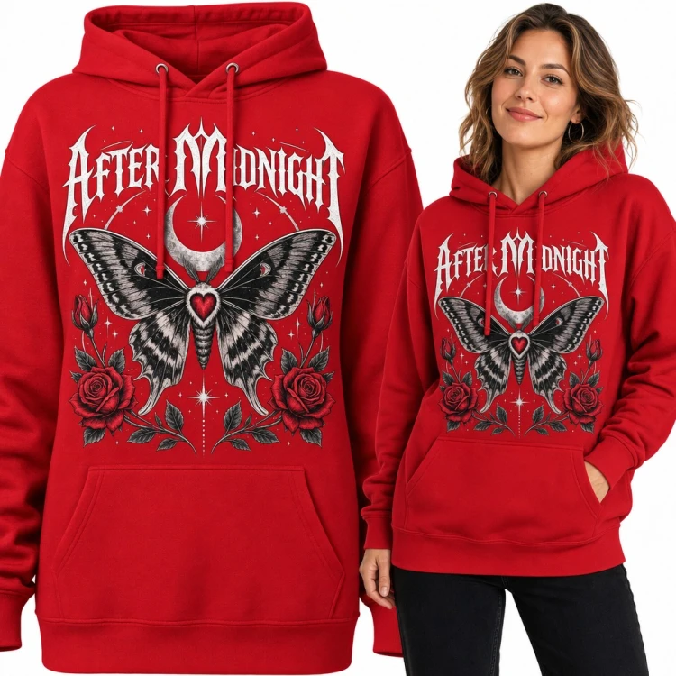 Bluza damska z kapturem - gotycka ćma z sercem i różami „After Midnight”