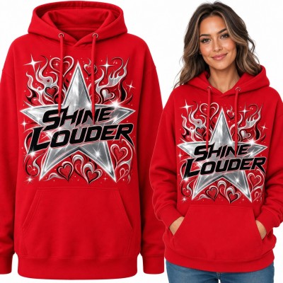 Bluza damska z kapturem - „Shine louder” ze srebrną gwiazdą i sercami w stylu Y2K