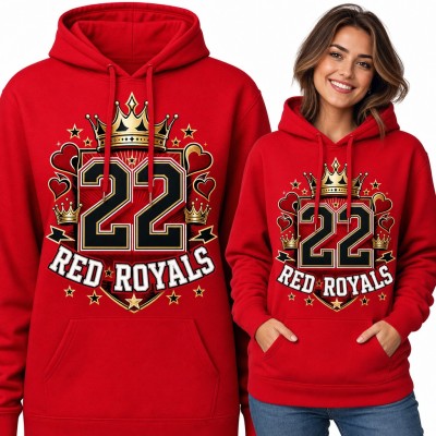 Bluza damska z kapturem - korona i „22 Red Royals” w stylu college