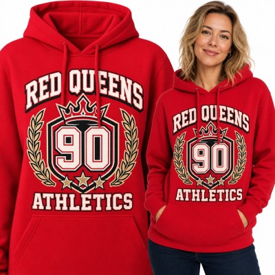 Bluza damska z kapturem - college'owy herb z koroną „Red Queens 90 Athletics”