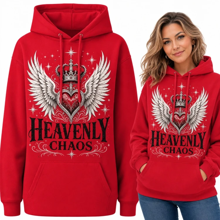 Bluza damska z kapturem - serce z koroną i anielskimi skrzydłami „Heavenly Chaos”