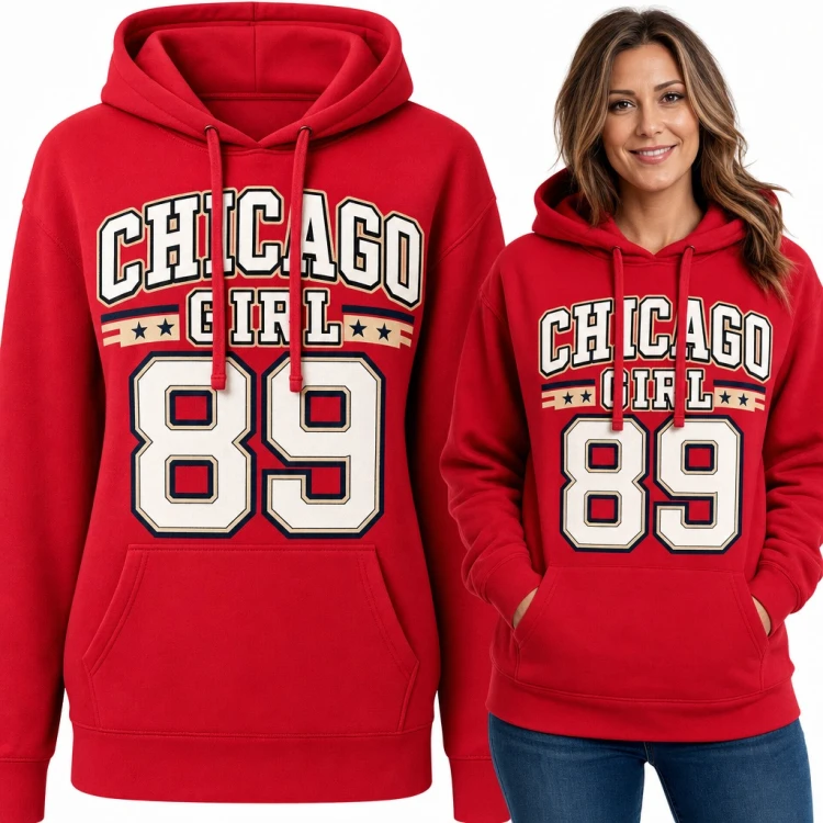 Bluza damska z kapturem „Chicago Girl 89” - styl college z gwiazdkami