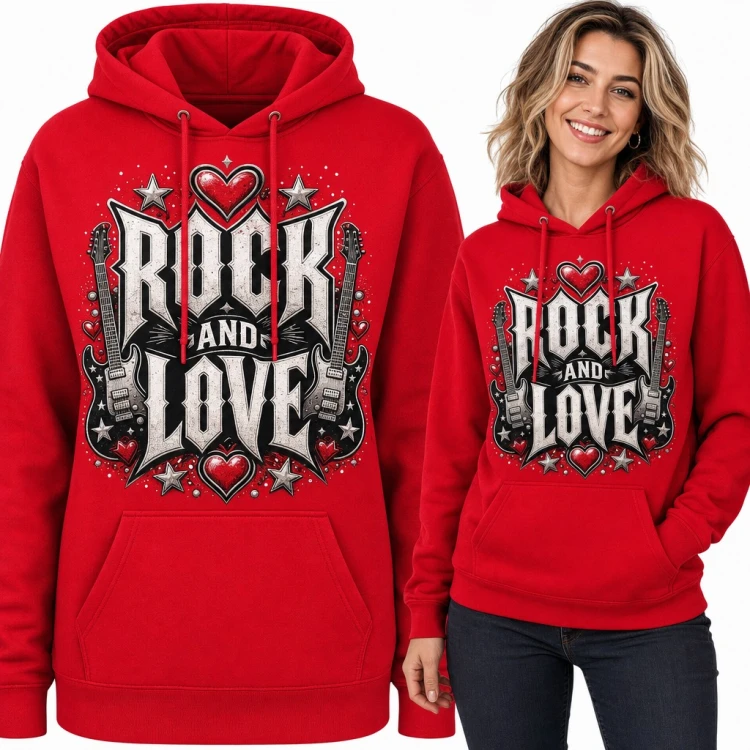 Bluza damska z kapturem „Rock and Love” - gitary elektryczne i serca