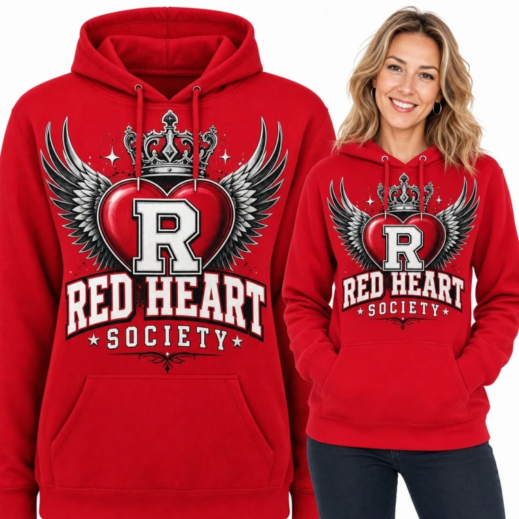 Bluza damska z kapturem - serce ze skrzydłami i koroną „Red Heart Society”