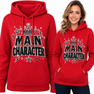 Bluza damska z kapturem - „Main Character” z koroną i gwiazdkami w stylu Y2K