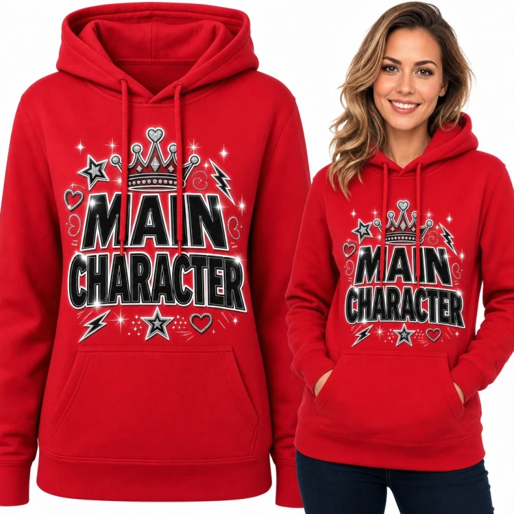 Bluza damska z kapturem - „Main Character” z koroną i gwiazdkami w stylu Y2K