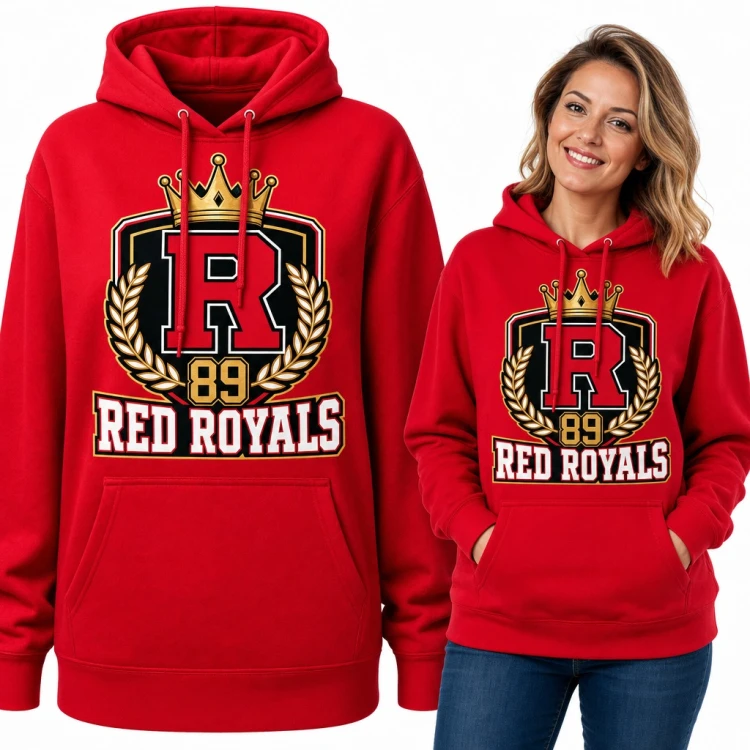 Bluza damska z kapturem - herb college „Red Royals” z koroną i numerem 89