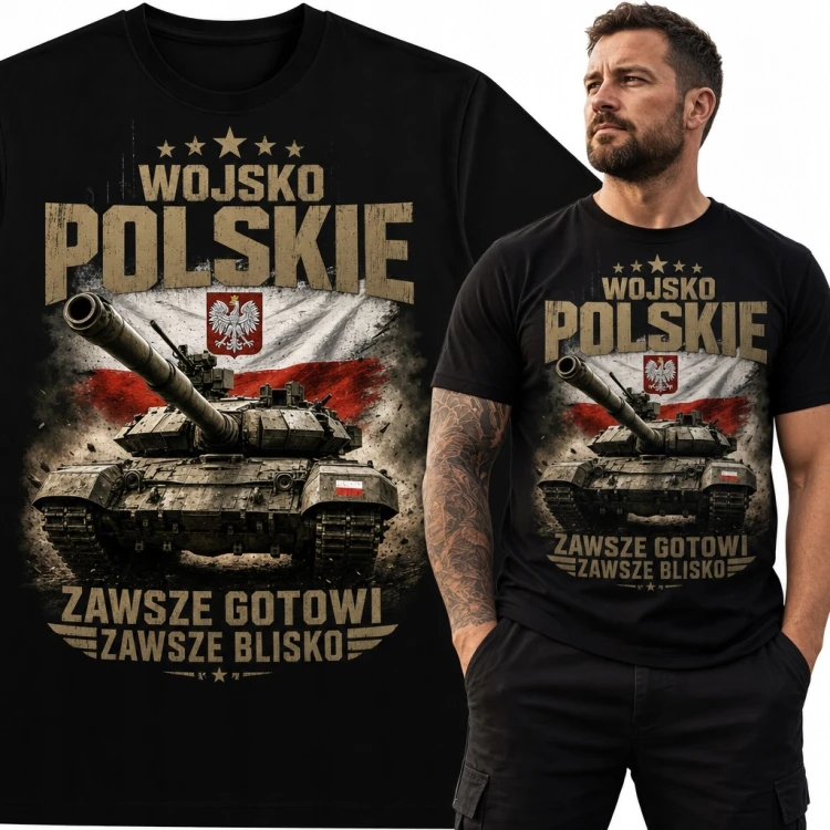 Koszulka męska z czołgiem „Wojsko Polskie” - patriotyczny motyw wojskowy