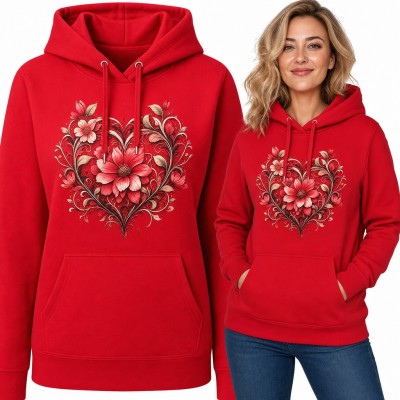 Bluza damska z kapturem - serce z kwiatów i ornamentów