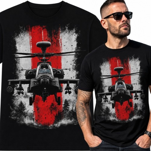 Koszulka męska ze śmigłowcem bojowym - militarny wzór grunge