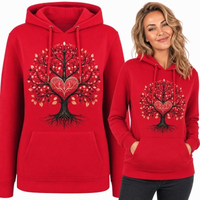 Bluza damska z kapturem - drzewo życia z ornamentalnym sercem w koronie