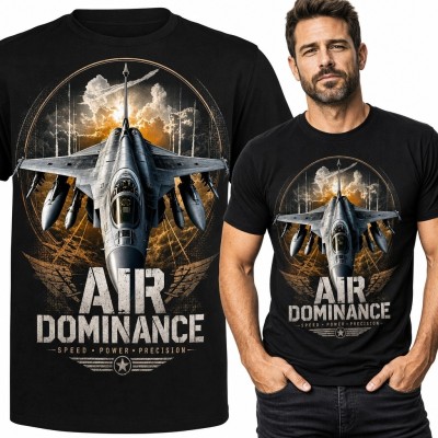 Koszulka męska z myśliwcem „Air Dominance” - motyw lotnictwa wojskowego
