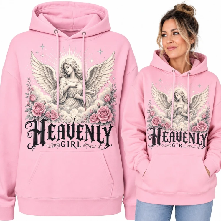 Bluza damska z kapturem - anioł wśród róż i napis „Heavenly girl”