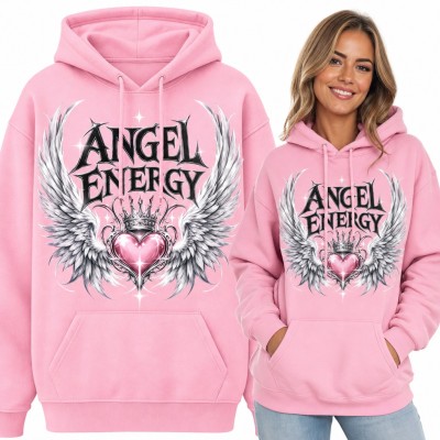 Bluza damska z kapturem - anielskie skrzydła i serce w koronie „Angel Energy”