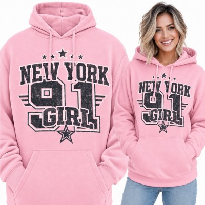 Bluza damska z kapturem „New York 91 Girl” - styl college z gwiazdami