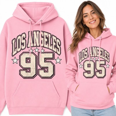 Bluza damska z kapturem - „Los Angeles 95” w stylu varsity z gwiazdkami
